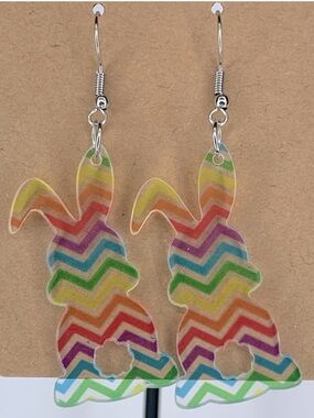 Fashion Jewelry Rainbow Chevron Bunny Easter Earrings 2D Acrylic Cartoon